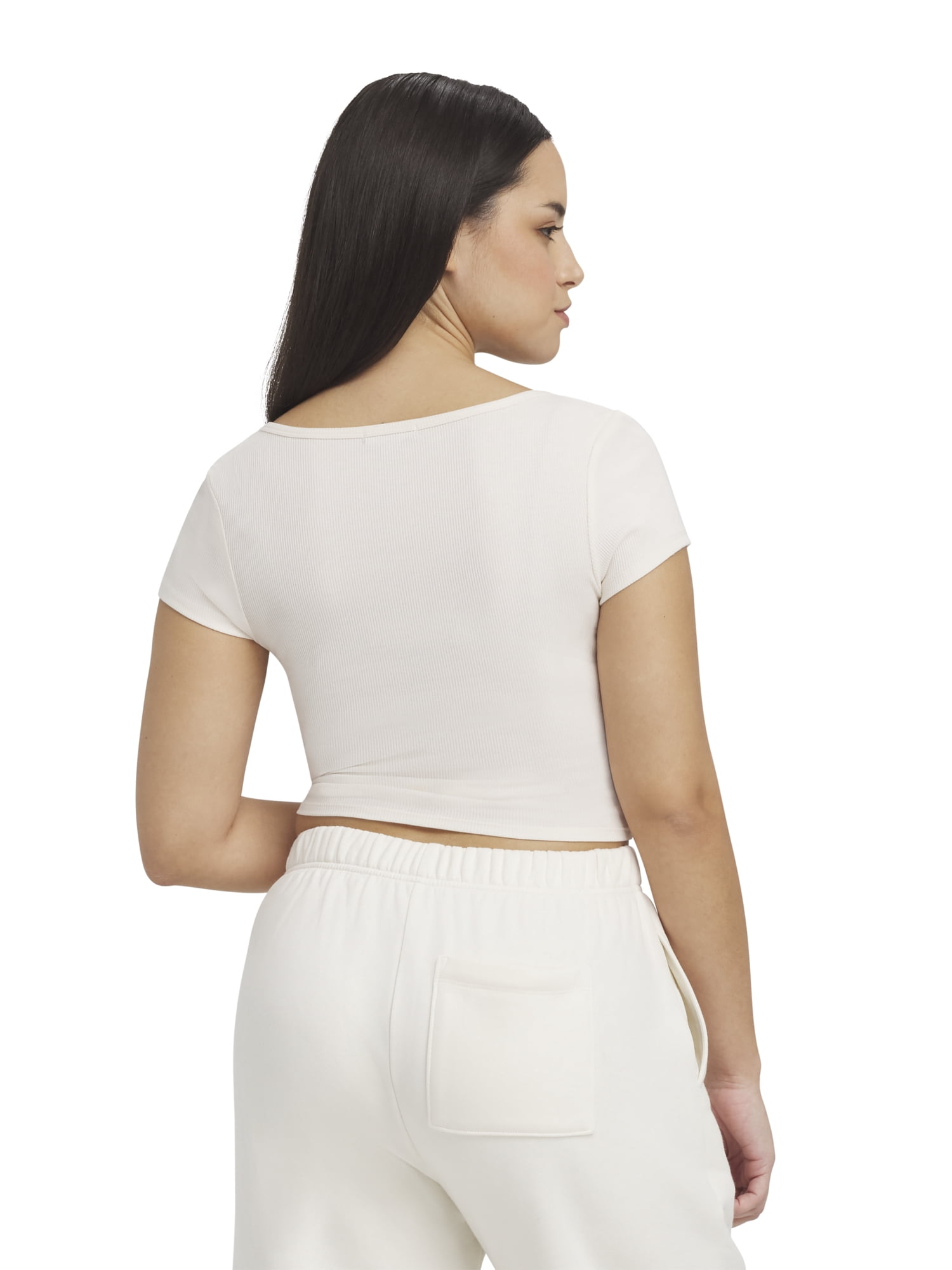 Mills by Millie Bobby Brown Women's Embroidery Ribbed Short Sleeve Crop T-Shirt, Sizes XXS-XXL