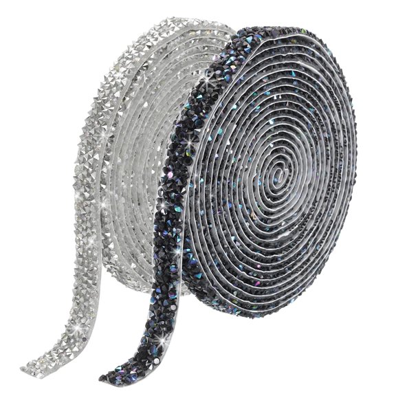 1 Set Resin Rhinestones Ribbon 6 Yards x 10mm Self Adhesive Diamond Rhinestone Tape for DIY Crafts White & Black AB
