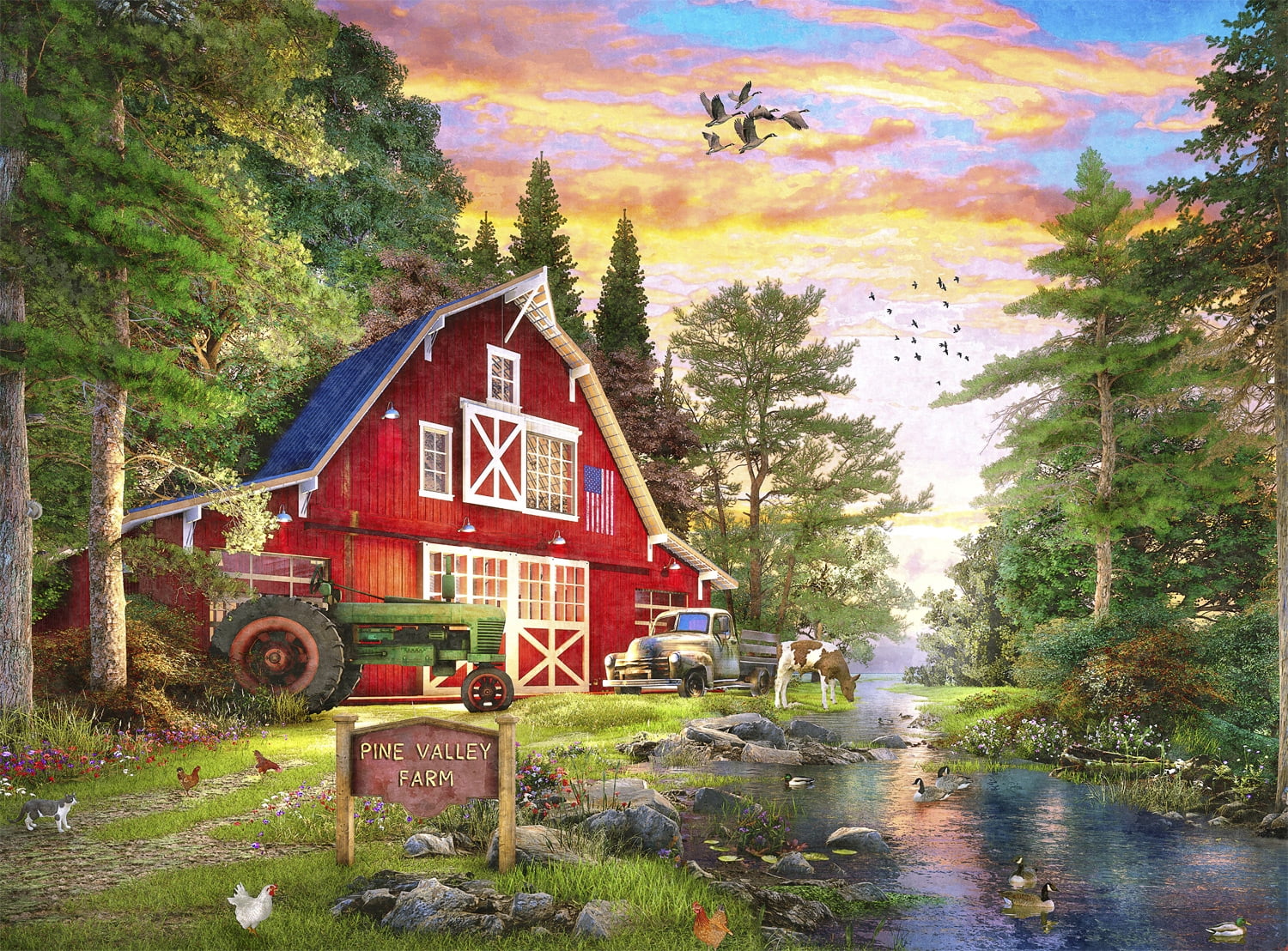 Buffalo Games 1000-Piece Country Life - Pine Valley Farm Interlocking Jigsaw Puzzle