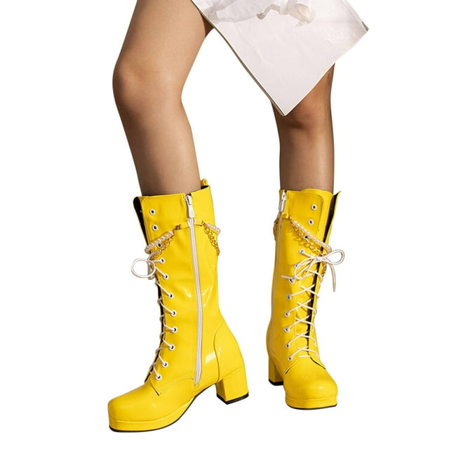 LSLJS Candy Color Small Fresh Pearl Beaded Tassel Thick Heel Leather Boots Knight Boots