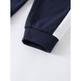 thumbnail image 6 of Fdqin Boys Hoodies Fall Outfits 2 Pcs Colorblock Sweatshirt and Jogger Pants Set Winter Pullover Sweatsuit Deep Blue 4-5 Years, 6 of 7