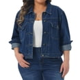 thumbnail image 2 of DARING DIVA Women's Plus Long Sleeve Button Down Jean Jackets 1X Dark Blue, 2 of 6
