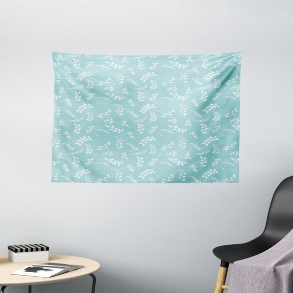 Tree Tapestry, Blooming Branches with Small Delicate Leaves Twigs Gardening Plants Zen Decor, Wall Hanging for Bedroom Living Room Dorm Decor, 60W X 40L Inches, Light Blue White, by Ambesonne