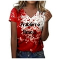 thumbnail image 1 of YDLCAFD T-Shirt Imprimé à Manches Courtes Col en V pour Femmes de Pâques, 1 of 7