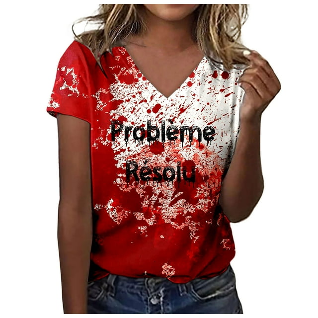 YDLCAFD T-Shirt Imprimé à Manches Courtes Col en V pour Femmes de Pâques