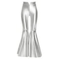 thumbnail image 4 of RUNQHUI Kids Girls Split Bell-Bottom Metallic Pants for Party Pageant Dance Sparkle Bell Bottoms Silver 12, 4 of 6