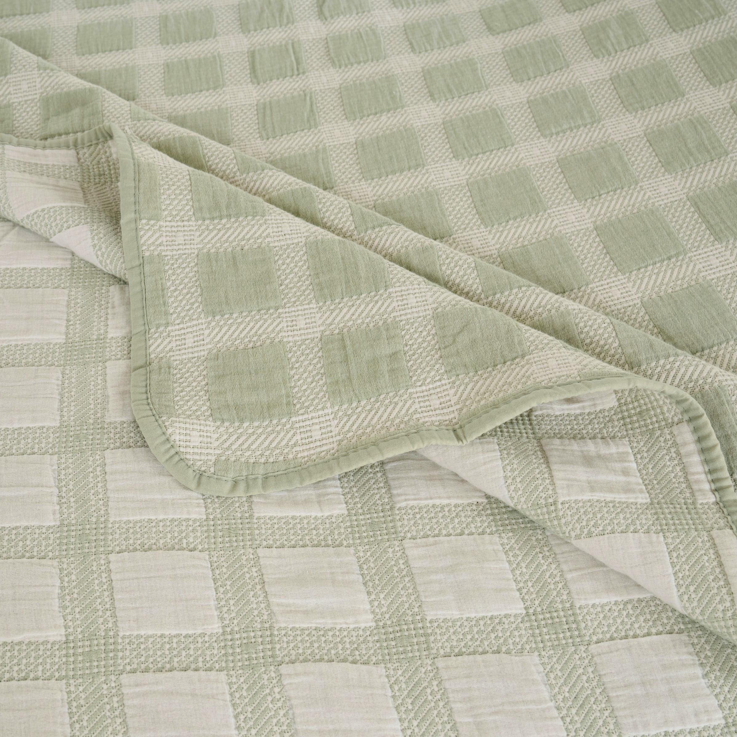 Greenland Home Fashions Millhouse 100% Cotton Lightweight Reversible Coverlet Set, 3-Piece King/Cal King, Adult, Sage