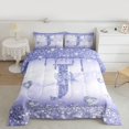 thumbnail image 2 of Homewish Bling Bowknot Monogrammed Bedding Comforter Set, Purple Initial J Letter Twin Comforter Sets, Dreamy Princess Style Reversible Bedding Set, Lightweight Room Decor, 2pcs, 2 of 8