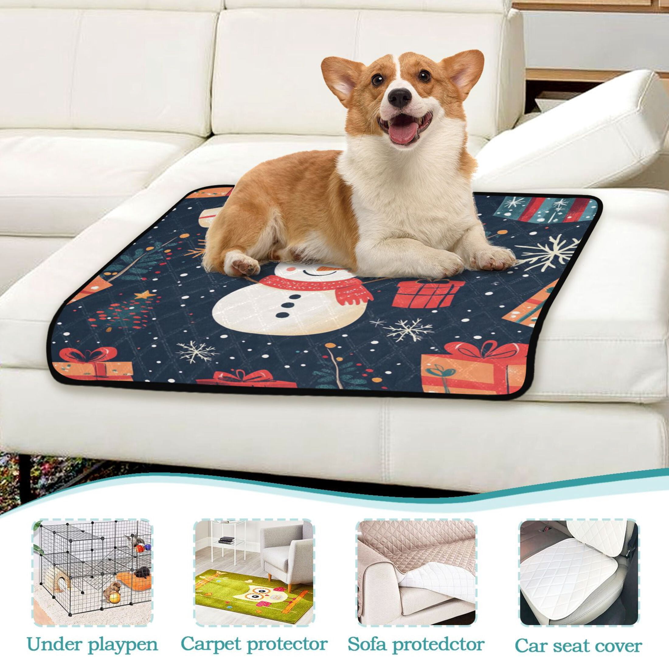 Qxltty Illustration Of Christmas Snowman and Trees Cat litter Pads Pet Set of 3 Diaper Mats Center Anti-leakage Layer Absorbent Soft and Comfortable