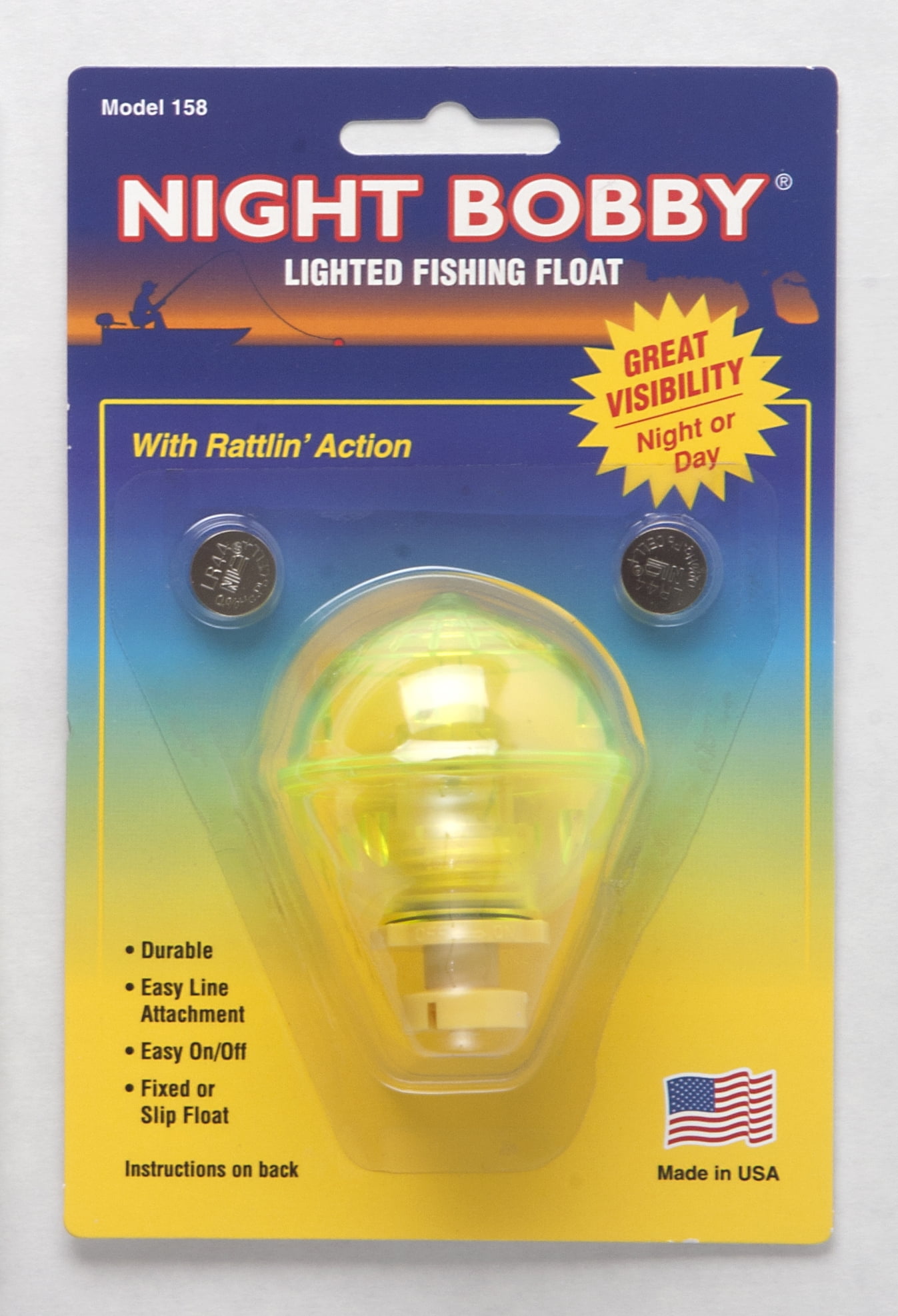 Night Bobby Lighted Fishing Float for Night Fishing, Red/Yellow, Small Round  