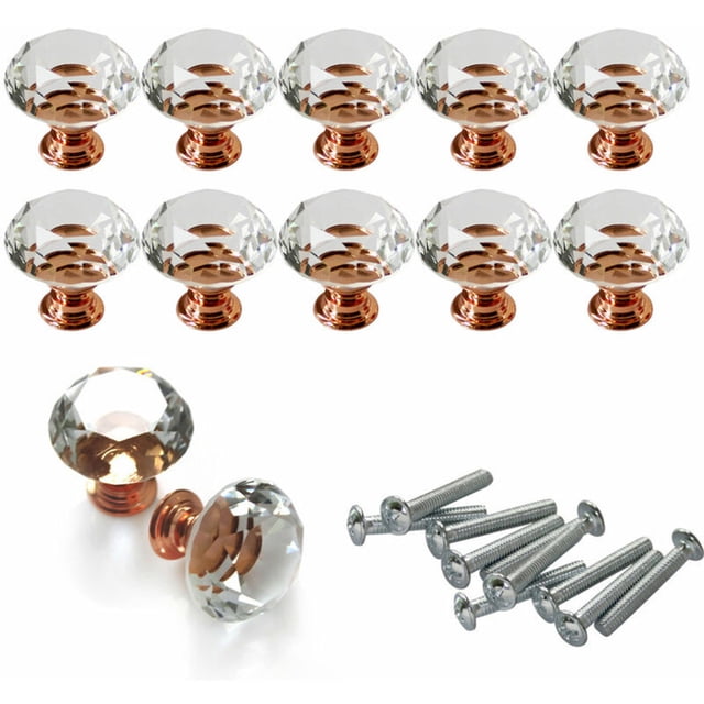 Perilla de manija de 10 x 30 mm con diamantes brillantes para decoración de puertas de muebles, cajones y gabinetes de color rosa - Oro rosa