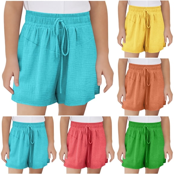 Liyamei Girls Drawstring Shorts with Elastic Waist for Summer Athletic Wear Size 3-14,Blue