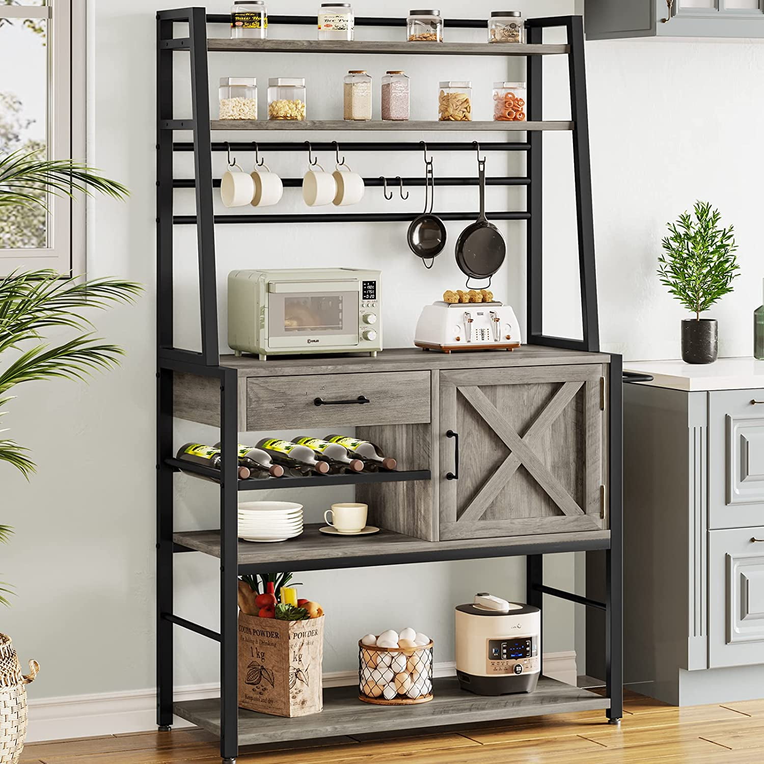 6-Tier Kitchen Bakers Rack with Hutch, Industrial Microwave Oven Stand —  Farmhouse Kitchen and Bath