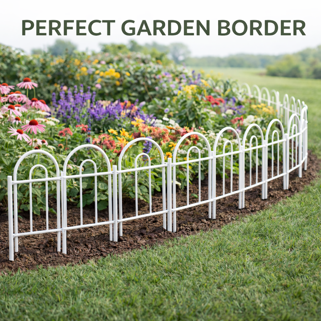 Y&M Decorative Garden Folding Border Fence 16.7in X21ft Rustproof Metal Wire Edging Flower Bed Fences Panel Outdoor White Garden Fencing Edge Patio Landscape