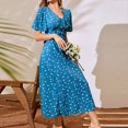 thumbnail image 4 of Lenago Robe d'Été Grande Taille pour Femmes Col Robe Manches Courtes Florale Bouton Jupe Longue en Chiffon Fête Plage Robes en Liquidation, 4 of 5
