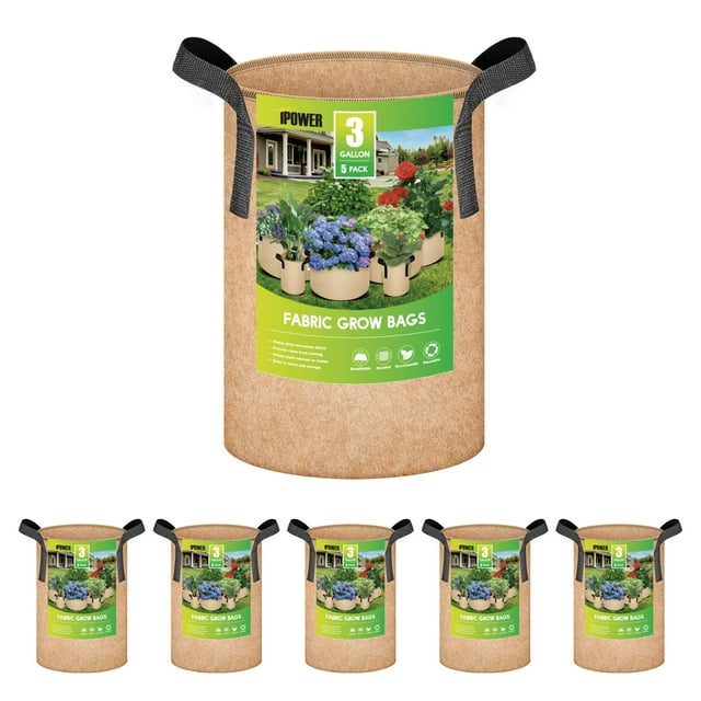 Bolsas de cultivo para plantas iPower, 3 galones, 5 unidades, no tejidas, color bronceado