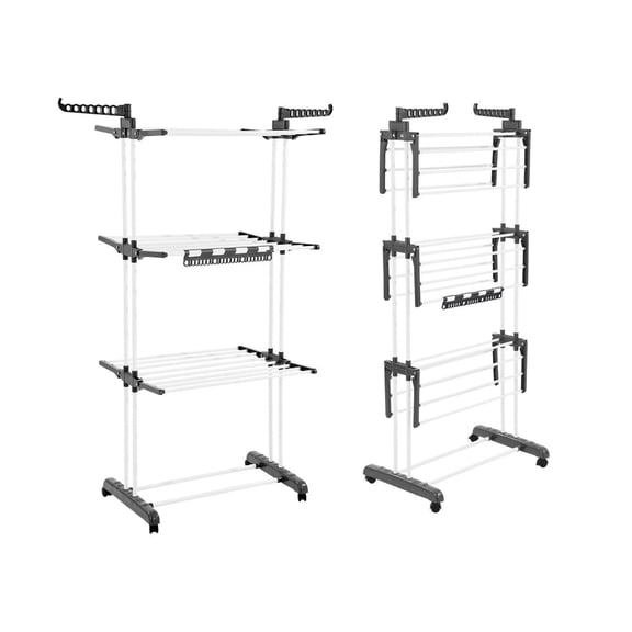 Clothes Drying Rack 4-Tier Foldable Laundry Rack, Metal Dryer with 24 Rods & Wings