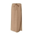 thumbnail image 5 of VBTAPA Women's Summer Linen Maxi Skirt Drawstring Low Waist A Line Casual Skirts Flared Long Skirt Khaki XXL, 5 of 8