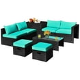 thumbnail image 2 of Gymax 8PCS Rattan Patio Sectional Furniture Set w/ Waterproof Cover & Turquoise Cushions, 2 of 8