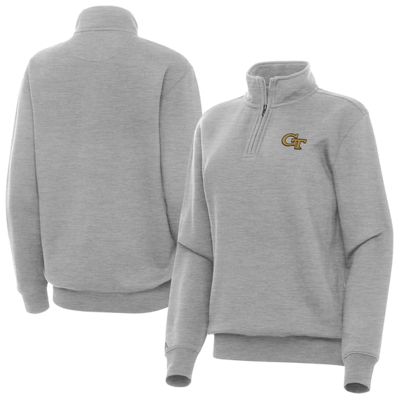 Women's Antigua Heather Gray Georgia Tech Yellow Jackets Victory Quarter-Zip Top