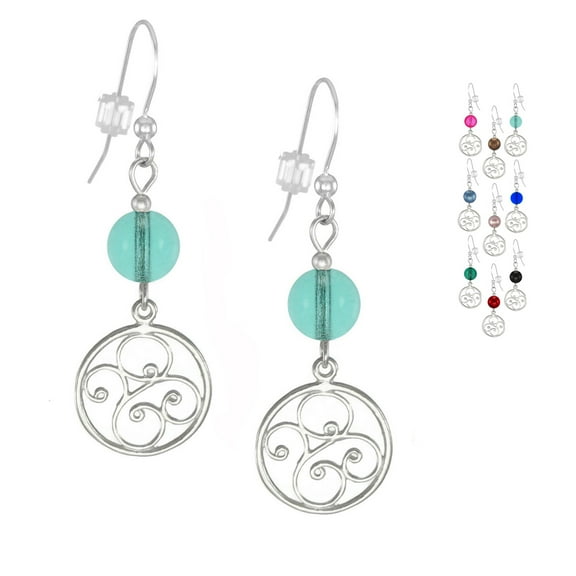 One Pair Handmade Round Filigree Sterling Silver Beaded Earrings - Aqua