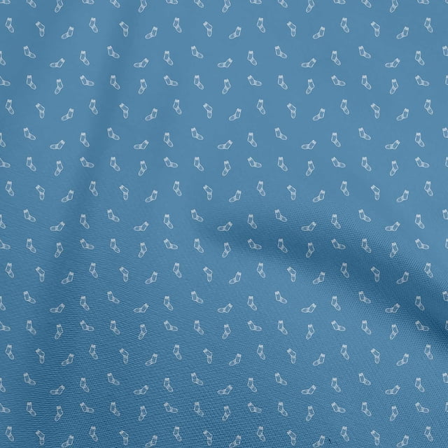 oneOone Cotton Flex Blue Fabric Snowflake,Cap & Socks Craft Projects Decor Fabric Printed By The Yard 40 Inch Wide