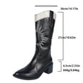 thumbnail image 6 of Embroidery Knee High Cowboy Boots Women Stacked Heel Splice Leather Wide Calf Pull on Long Cowgirl Booties, 6 of 7