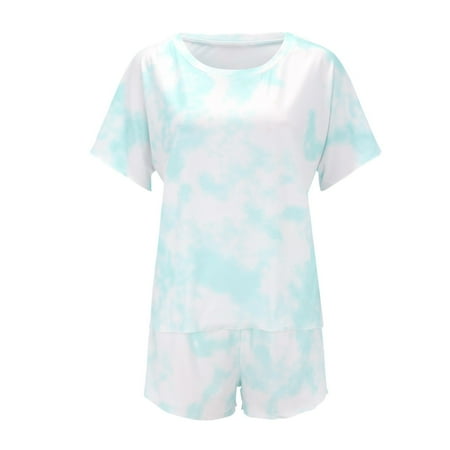 

Cathalem Pajamas for Women Pants Set Women s Fashion Brushed Tie Dye Round Neck Pullover Ladies Pajamas Camping Clothes for Women Pajamas Blue 3X-Large