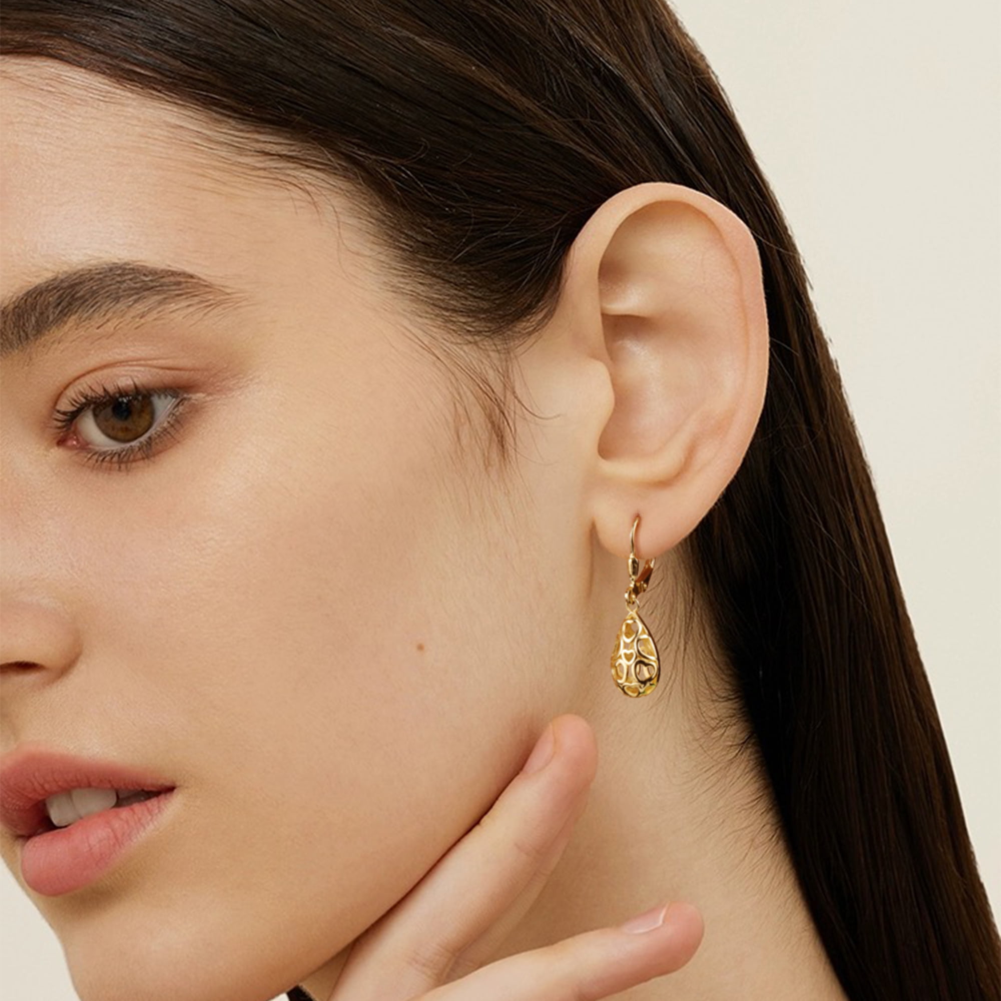 Alexcraft 14K Gold Plated Teardrop Leverback Filigree Dangle Earrings, Hypoallergenic Sterling Silver Plated earrings for Women