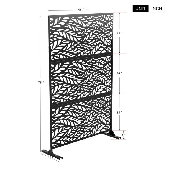 Neutypechic Decorative Privacy Screen Outdoor Divider with Stand Metal Corten Steel 76" x 47.2" x 15.7" Black