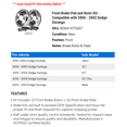 thumbnail image 2 of Front Brake Pad and Rotor Kit - Compatible with 2000 - 2002 Dodge Durango 2001, 2 of 2