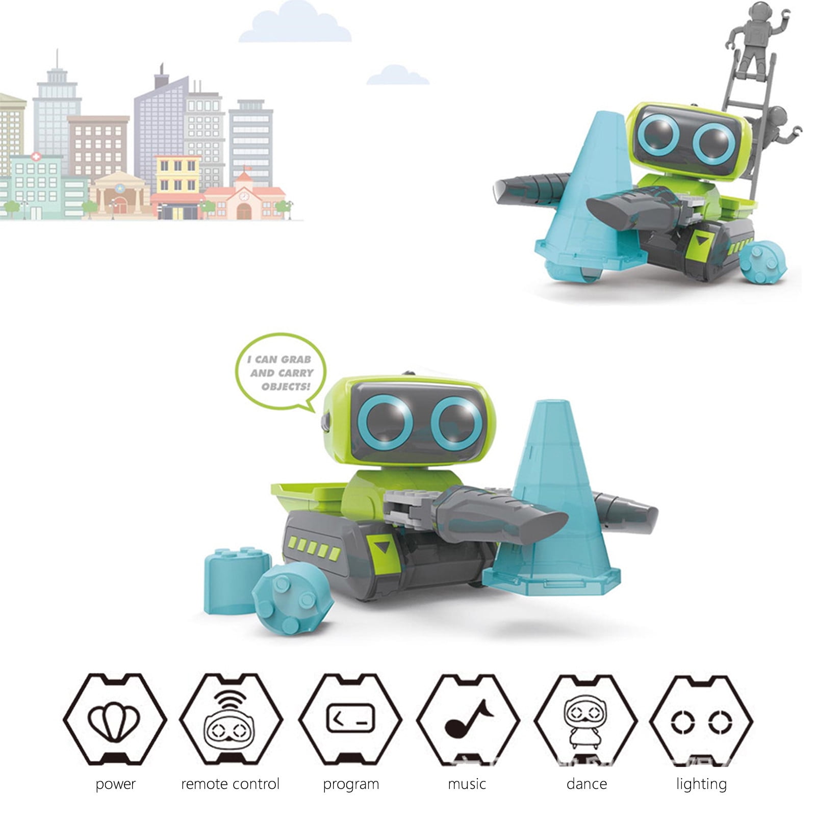 LanChuBo Intelligent Programming Remote Control Robot Toy 1* Engineering Clamp Car, 1* Remote Control, 2* Plastic Block, 1* Manual, 1* Basket