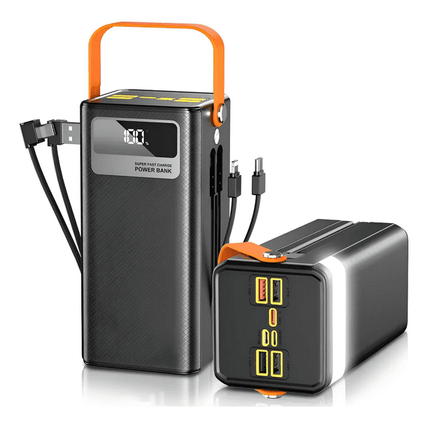 Power Bank Batería Portátil 60000mah Cargador Ultrarápida Malubero, Negra Naranja