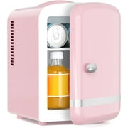 Mini Fridge,4 Liter / 6 Can Small Refrigerator No Freezer for Bedroom,Car,Office & Dorm,AC100-120 V/DC 12 V Portable Thermoelectric Cooler & Warmer for Skincare,Food,Drinks,Wine,Beverage - Pink