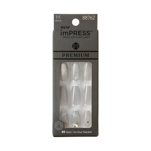 KISS imPRESS No Glue Needed Press On Nails, Premium, Legacy, Gray, Medium Coffin, 30 Count