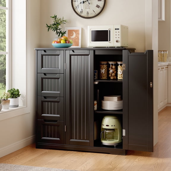 Pantry Storage Cabinet, Asofer Kitchen Side Storage Organizer with 4 Drawers & Doors & Adjustable Shelves, for Living Room, Kitchen,Entryway