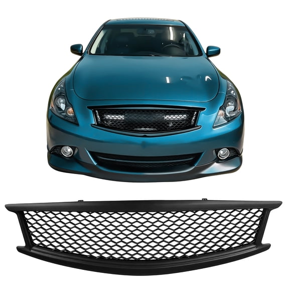 Ikon Motorsports Front Upper Grille Fits 2010-2015 Infiniti G37 G25 Q40 Sedan, Honeycomb Style Matte Black ABS