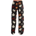 thumbnail image 4 of Garbnen Halloween Pajama Pants for Women Pumpkins Ghost Print Woman Lounge Pants Comfy Cute Elastic Waist Fall Winter Wide Leg Womens Sleeping Pants Black S, 4 of 7