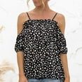 thumbnail image 5 of QLEICOM Womens Summer Tops Oversized T-shirts Sling Off-the-shoulder Ruffled Polka-dot Casual Loose Tunic Tank Tops Women Shirts Blouses Black M, 5 of 7