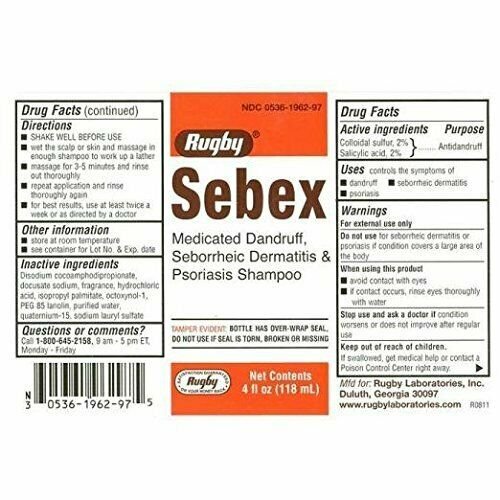 Rugby Sebex Liquid Medicated Dandruff Shampoo - 4 Oz