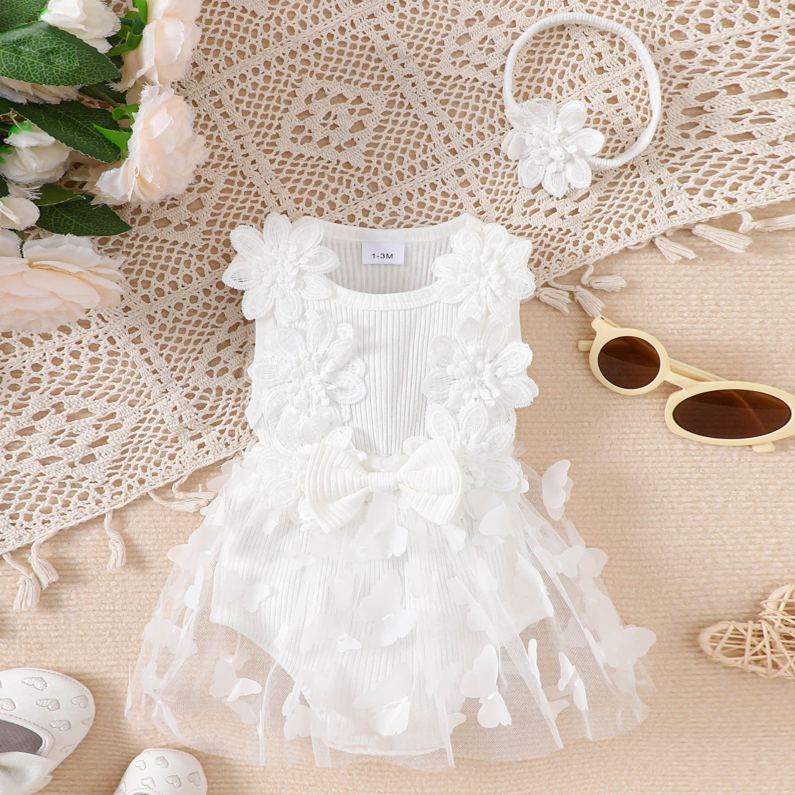 Leey-World Infant Baby Girl Lace Romper Baby Tulle Dress Romper Flowers  Bodysuit Spring Summer Festival Clothes with Headband(White,9-12 Months) -  Walmart.com