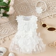 thumbnail image 2 of Wxirdiow Toddler Rompers Girl Baby Girl Outfit Embroidery Flying Sleeve Square Neck Tulle Romper Dress and Bow Headband Set White Size,12-18 Months, 2 of 7