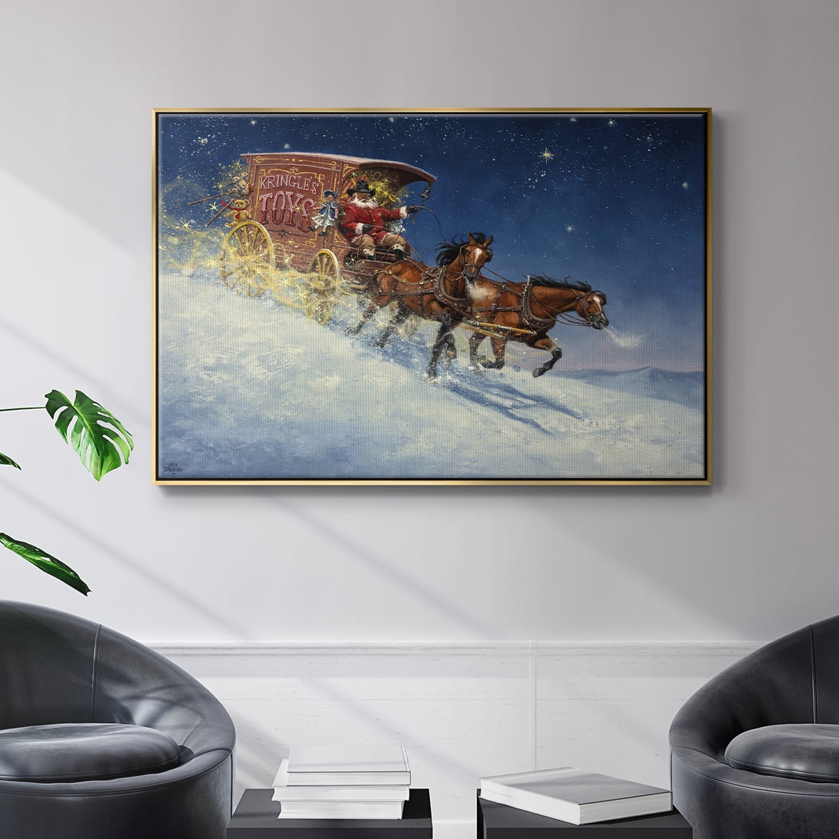 Nick of Time - Framed Gallery Wrapped Holiday Canvas - 17 x 25 - Gold Frame