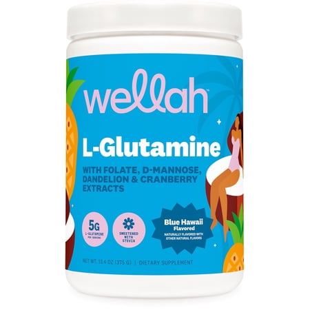 Wellah L-Glutamine Blue Hawaii Powder (50 Servings) - 5g L-Glutamine per Serving, Sweetened with Stevia