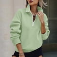 thumbnail image 2 of Domzest Womens Quarter Zip Pullover Long Sleeve Oversized Fleece Sweatshirts Trendy Collared Pullover Tops Daily Outfits Light Green M, 2 of 7