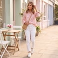 thumbnail image 6 of Domzest Womens Polka Dot Shirt Long Sleeve Button Down Shirts Loose Fit Lightweight Business Dressy Casual Blouse Pink XXL, 6 of 7