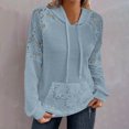 thumbnail image 5 of Trendy Outfits for Women Fall Winter Trendy Hoodies Waffle Knit Lace Long Sleeve Plain Pullover Sweater Sweatshirt (L, Blue), 5 of 6