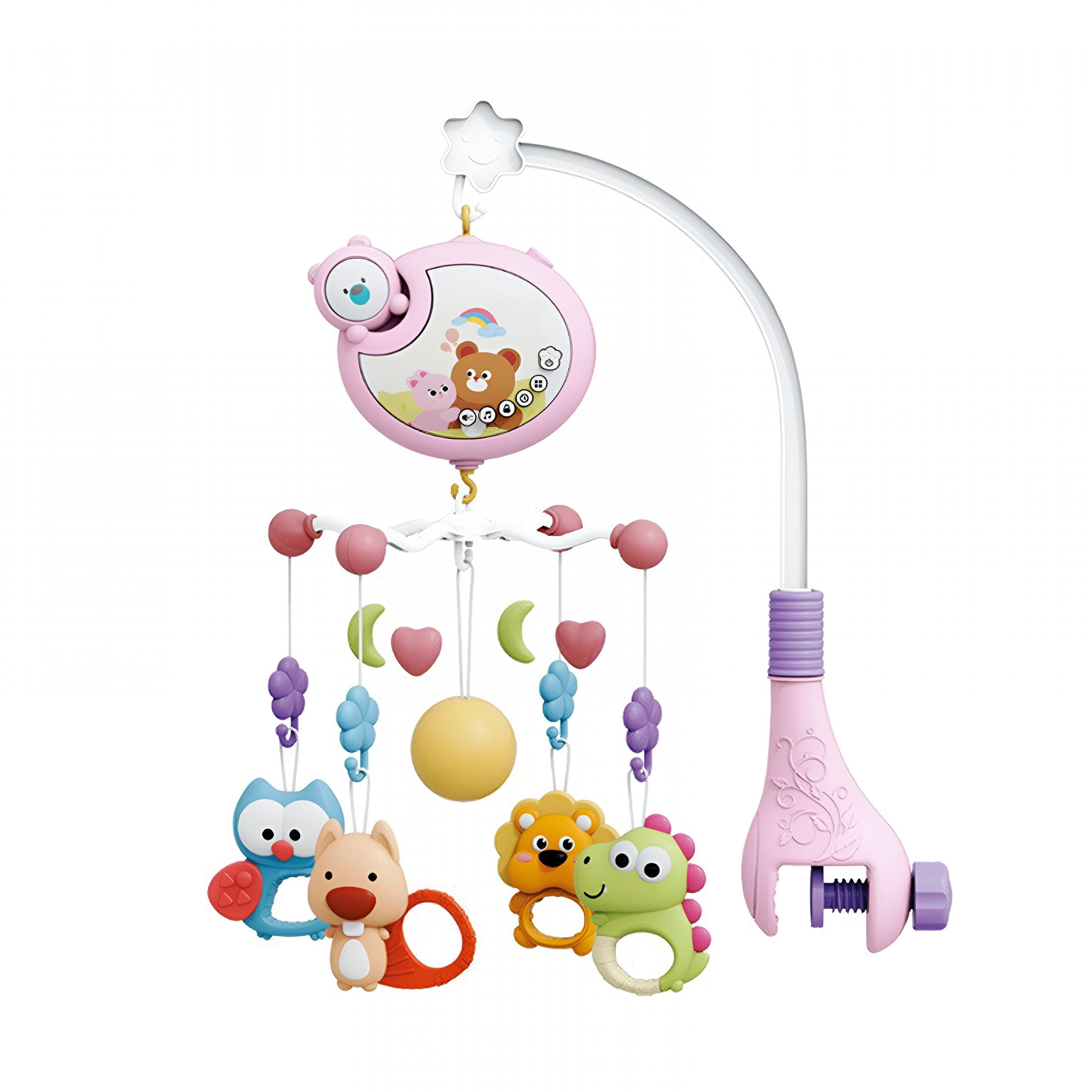 CYFW Crib Mobile with Music and Lights,Baby Mobiles for Cribs with Projector Display,Musical Mobile for Bassinet Toys Hanging Girls Boys,Portable Animal Hanger Play