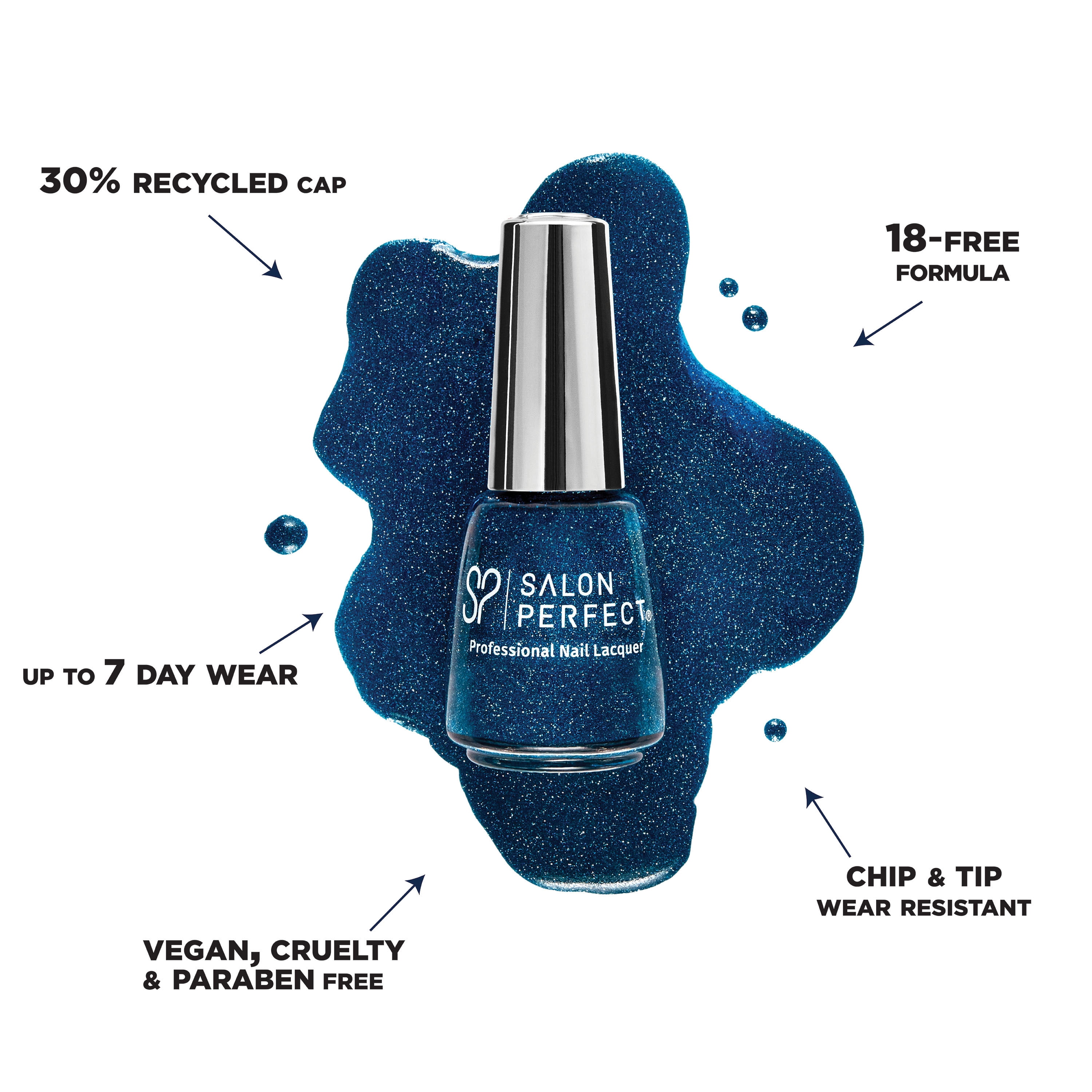 Salon Perfect Flash Nail Polish, 375 Make It Flashy, Blue Glitter, 0.5 fl oz