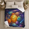 thumbnail image 5 of Cute Kawaii Solar System Planets Whimsical Galaxy Cheerful, Mystical Playful Scene, Warm Flannel Blanket for Living Room and Bedroom, Celestial Art Lovers Housewarming Gift, Playful Home Decor, 5 of 9